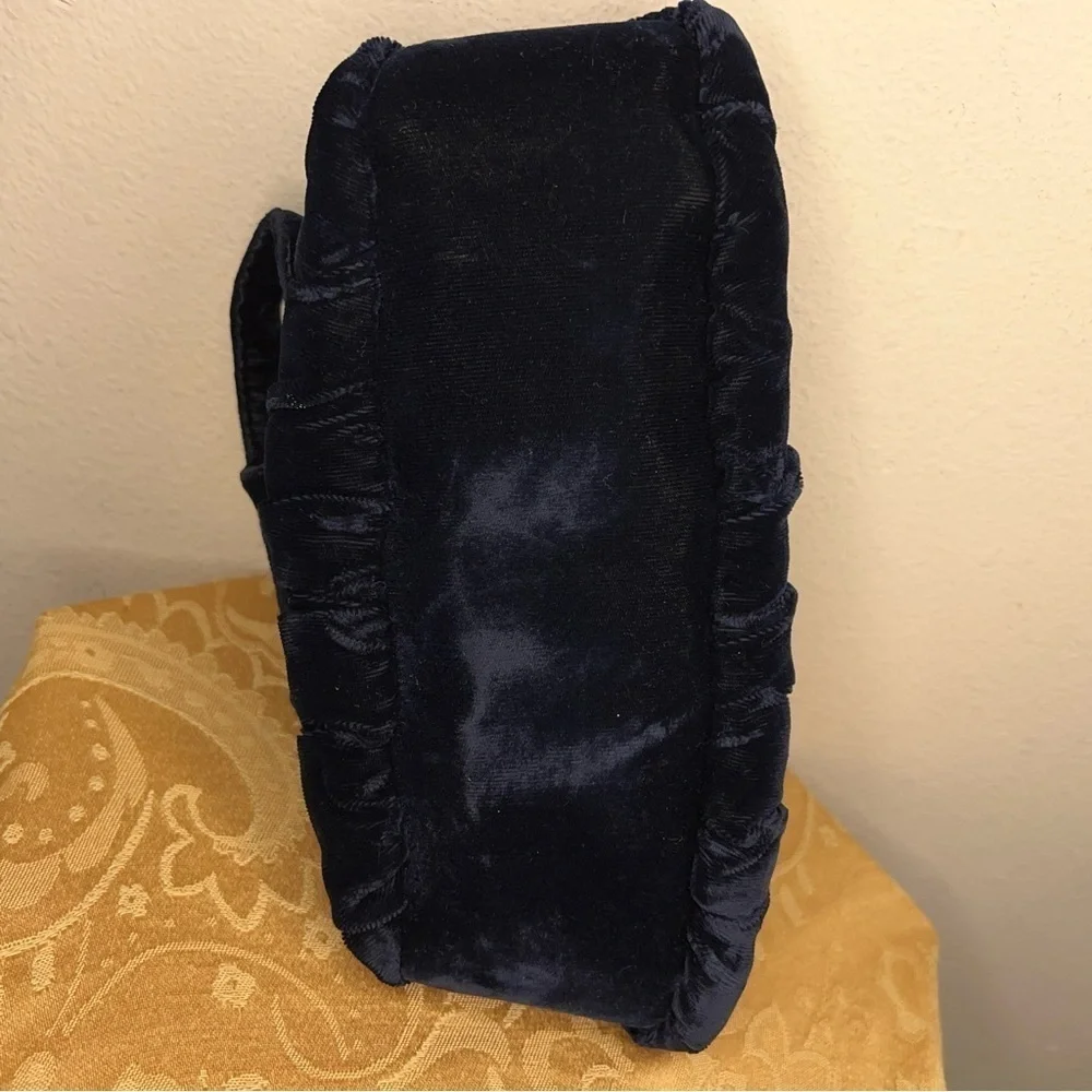 VINTAGE 1930’s ERA DARK BLUE VELVET HANDBAG PURSE RETRO PINUP SATIN LINED FORMAL